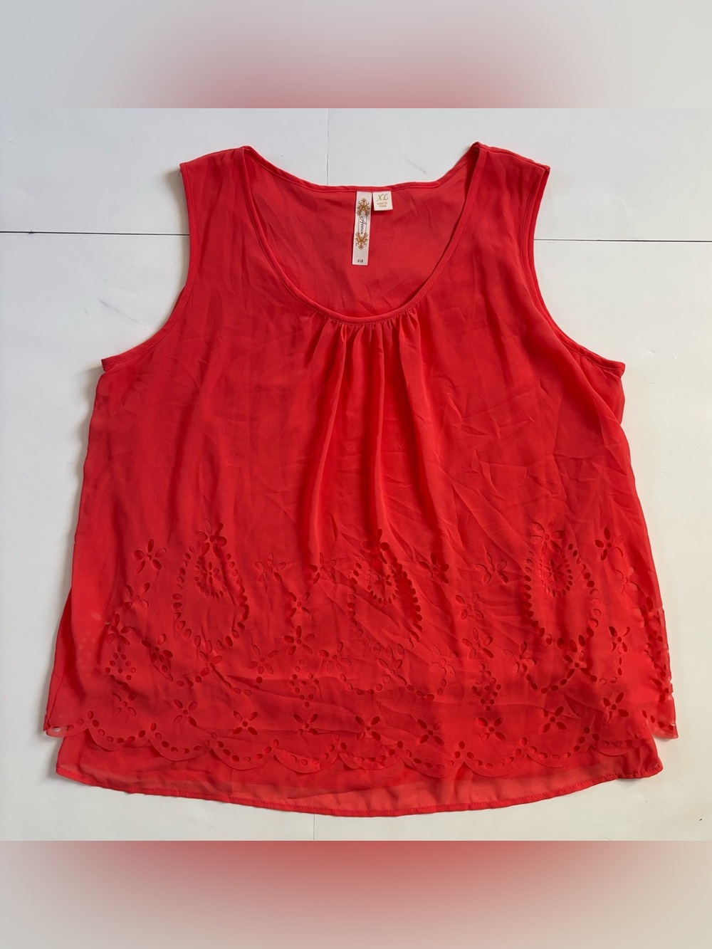 Adiva Bright Red Eyelet Hem Sleeveless Tank